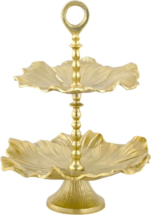Cruiser’s Caché | 2-Tiered 17" Gold Pearl Metal Serving Stand