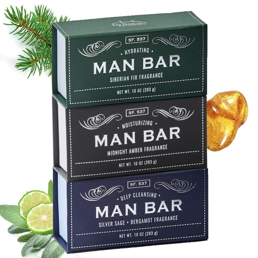 San Francisco Soap Company Man Bar 3-Piece Gift Set, 10 ounce (Siberian Fir, Midnight Amber, Bergamot)