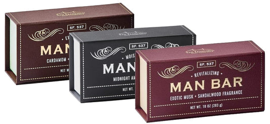 San Francisco Soap Company Man Bar Set of 3 10 oz. Soap Bars (Exotic Musk+Sandalwood, Cardamom+Juniper, Midnight Amber)