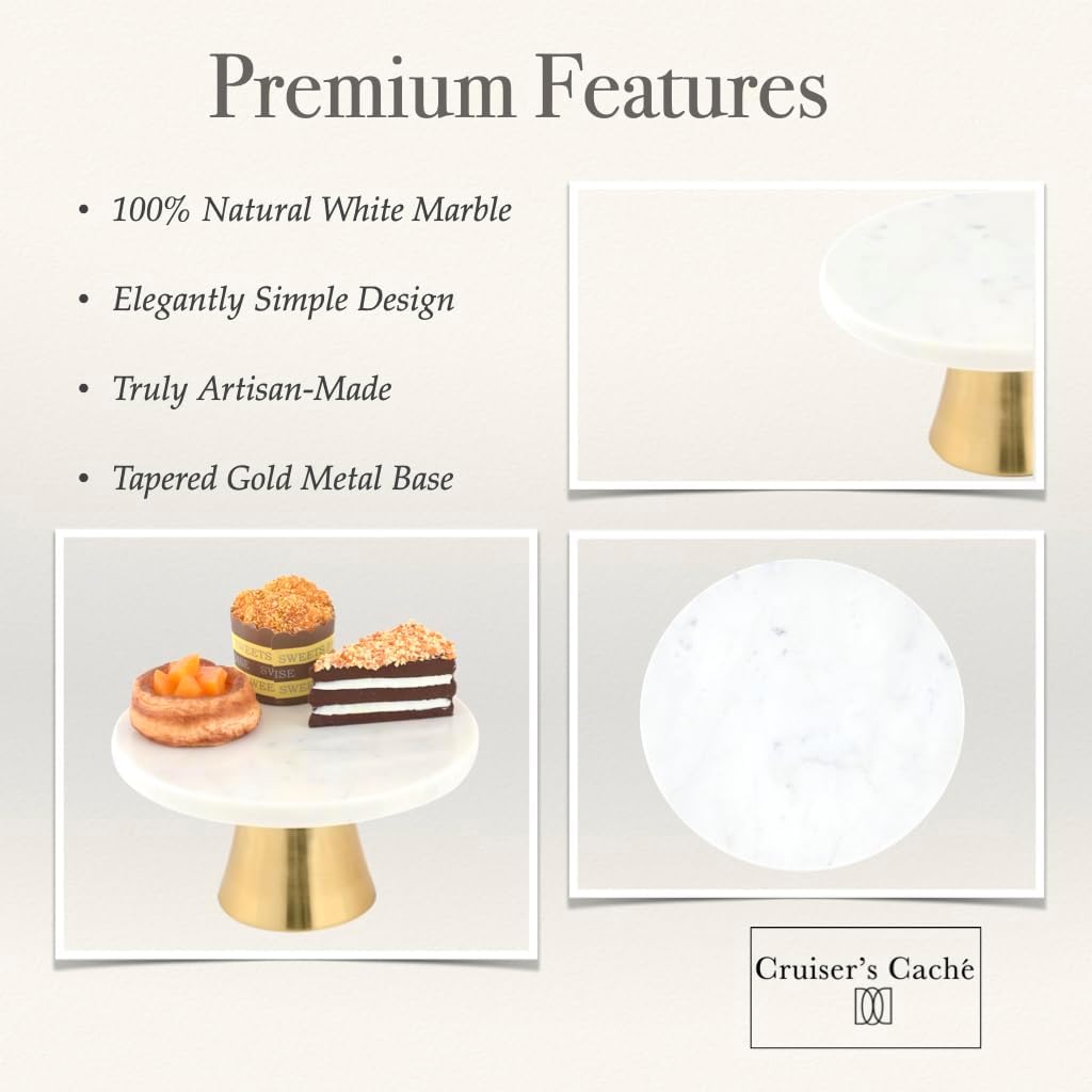 Cruiser’s Caché | Marble Cake Stand | Natural White Marble with Gold Base