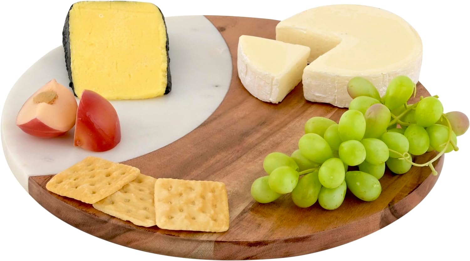 Cruiser’s Caché | 12" Round Marble Cheese Board with Acacia Accent | Handcrafted Charcuterie Board