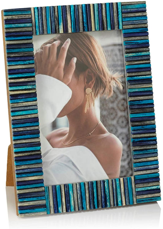 Zodax Biarritz Multi-Color Blue Bone Photo Frame - Blue and Gray